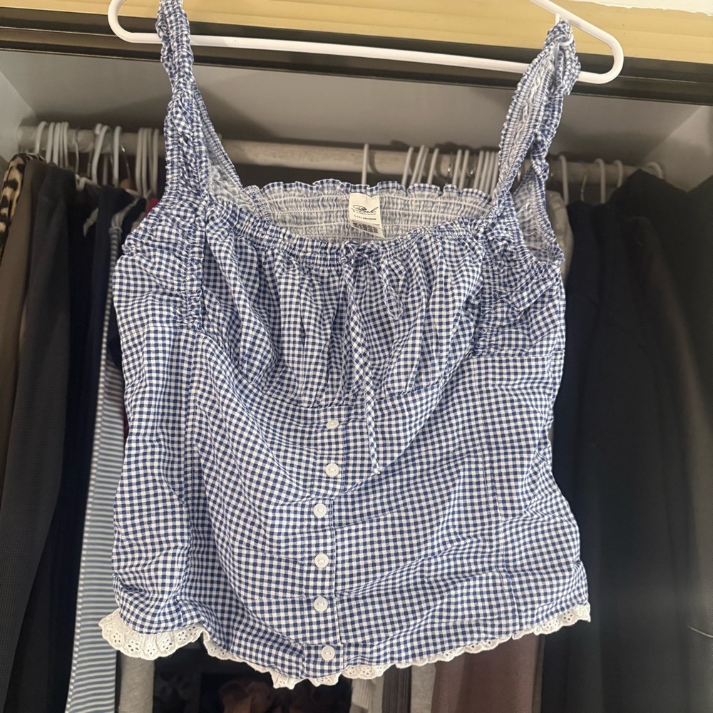 Frankie's Bikinis Blue Gingham Tank Top